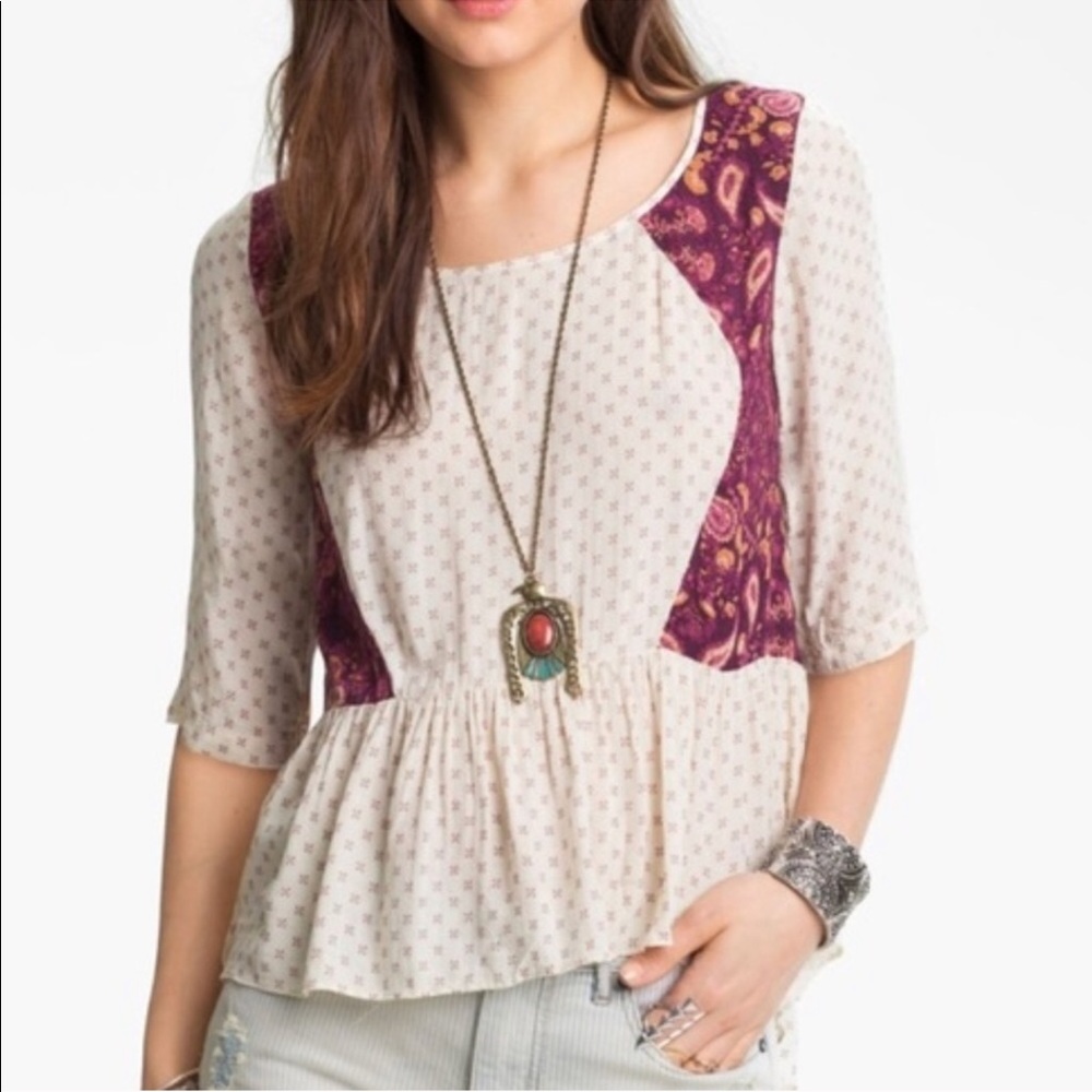 Free People Paisley Peplum Dandelion Top Size Small